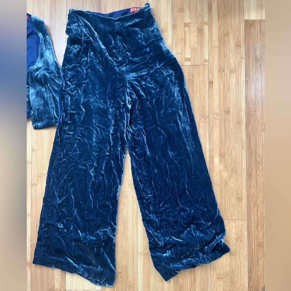 STAUD velvet pants, blue/purple color.